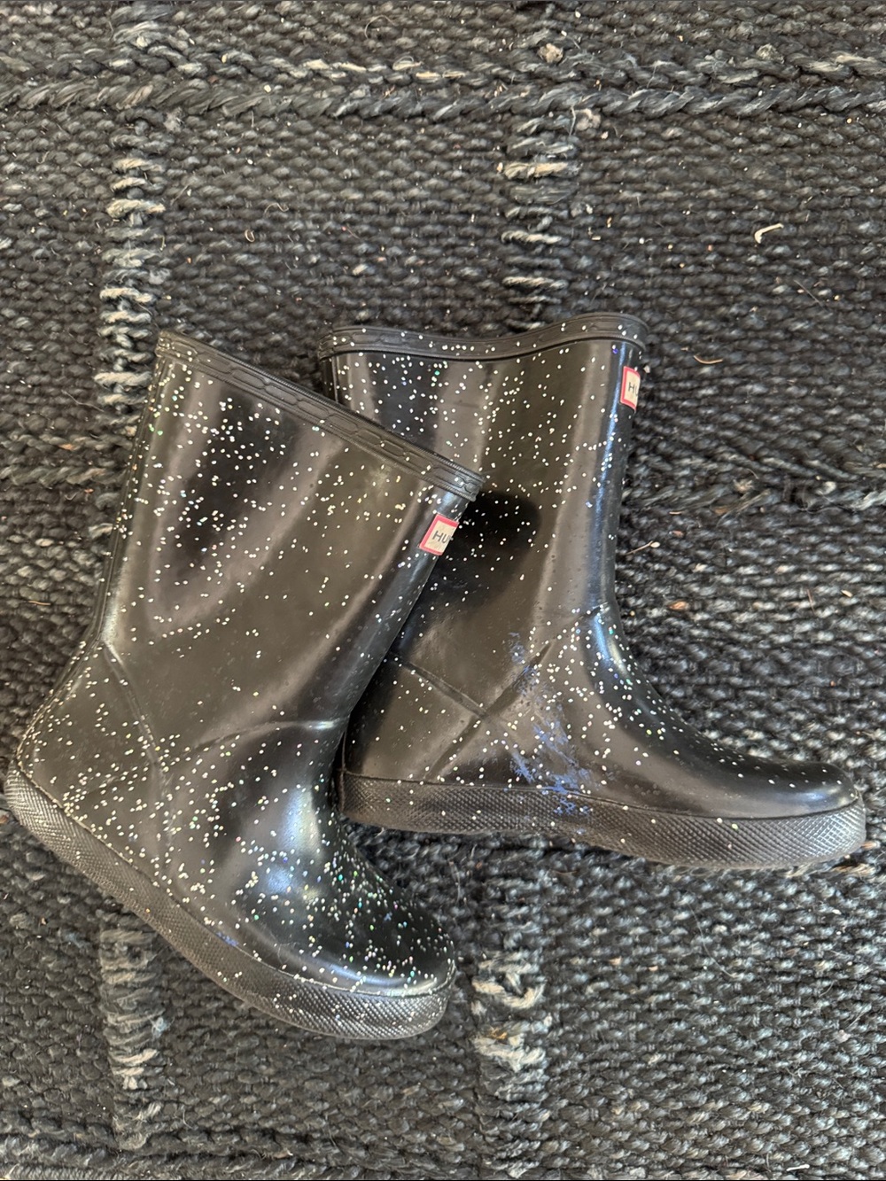 Hunter Kids Black Glitter Speckle Rain Boots